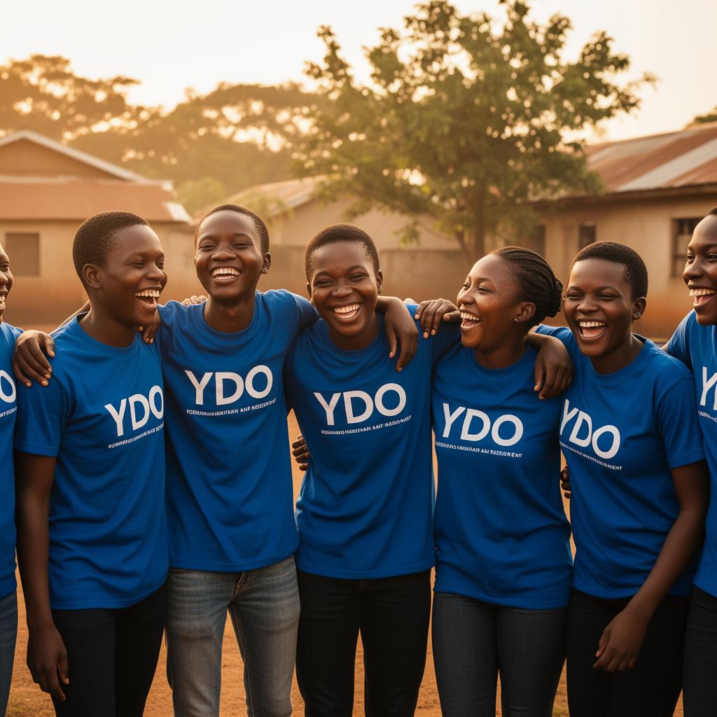 YDO youth team smiling together at golden hour